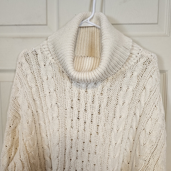 Pilcro Anthropologie Oversized Turtleneck Cable Knit Fisherman Style Cream Sweat - Picture 5 of 11